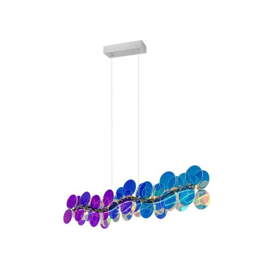 Lampadario a sospensione led 18w 4000k per sala da pranzo lineare cromo con diffusori iridescenti