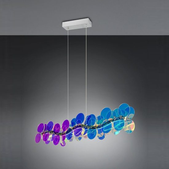 Lampadario a sospensione led 18w 4000k per sala da pranzo lineare cromo con diffusori iridescenti
