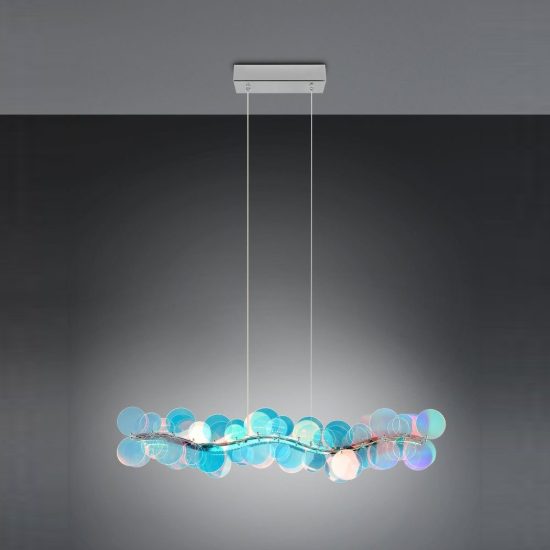 Lampadario a sospensione led 18w 4000k per sala da pranzo lineare cromo con diffusori iridescenti
