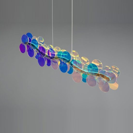 Lampadario a sospensione led 18w 4000k per sala da pranzo lineare cromo con diffusori iridescenti