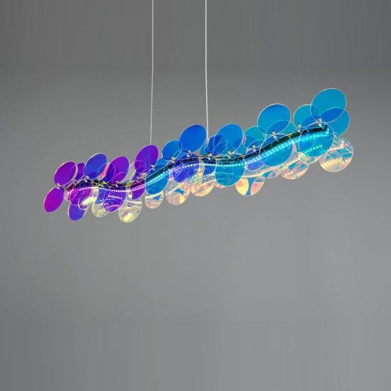Lampadario a sospensione led 18w 4000k per sala da pranzo lineare cromo con diffusori iridescenti