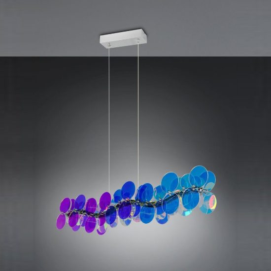 Lampadario a sospensione led 18w 4000k per sala da pranzo lineare cromo con diffusori iridescenti
