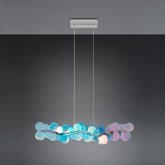 Lampadario a sospensione led 18w 4000k per sala da pranzo lineare cromo con diffusori iridescenti