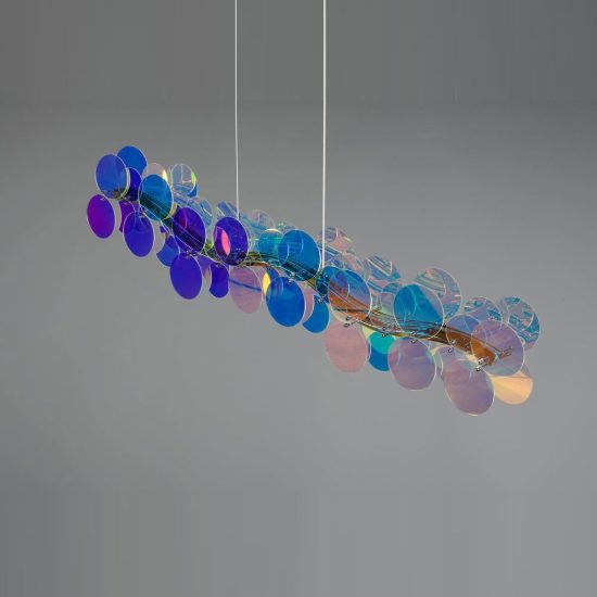 Lampadario a sospensione led 18w 4000k per sala da pranzo lineare cromo con diffusori iridescenti