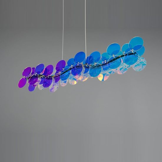 Lampadario a sospensione led 18w 4000k per sala da pranzo lineare cromo con diffusori iridescenti
