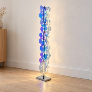 Piantana led 18w 4000k per soggiorno moderna cromo con diffusori iridescenti