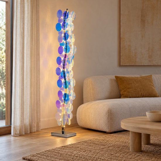 Piantana led 18w 4000k per soggiorno moderna cromo con diffusori iridescenti