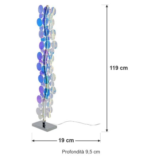 Piantana led 18w 4000k per soggiorno moderna cromo con diffusori iridescenti
