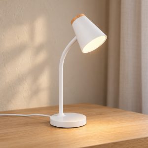 Lampada da scrivania led 4,5w 3000k per ufficio con braccio flessibile bianca