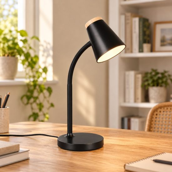 Lampada da scrivania led 4,5w 3000k per ufficio con braccio flessibile nera