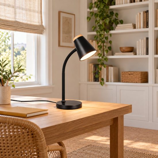 Lampada da scrivania led 4,5w 3000k per ufficio con braccio flessibile nera