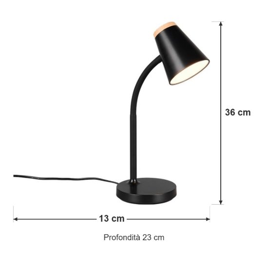 Lampada da scrivania led 4,5w 3000k per ufficio con braccio flessibile nera