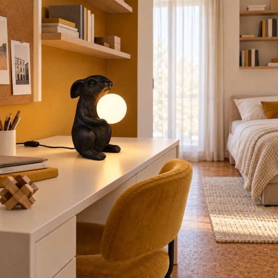 Abat-jour per comodino moderno a forma di coniglio nero oro