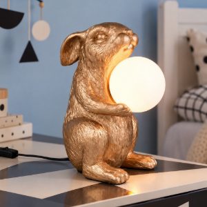 Abat-jour per comodino moderno a forma di coniglio oro nero