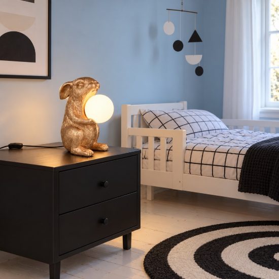 Abat-jour per comodino moderno a forma di coniglio oro nero