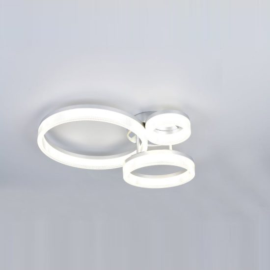 Plafoniera led 32w 4000k per soggiorno moderna cromo a 3 anelli con diffusore 3d trasparente
