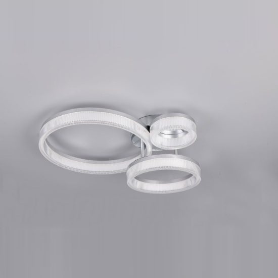 Plafoniera led 32w 4000k per soggiorno moderna cromo a 3 anelli con diffusore 3d trasparente