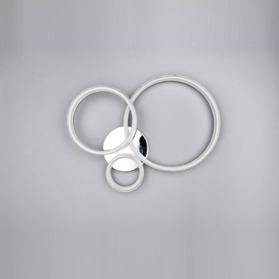 Plafoniera led 32w 4000k per soggiorno moderna cromo a 3 anelli con diffusore 3d trasparente