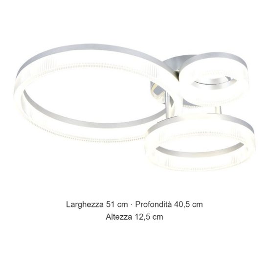 Plafoniera led 32w 4000k per soggiorno moderna cromo a 3 anelli con diffusore 3d trasparente