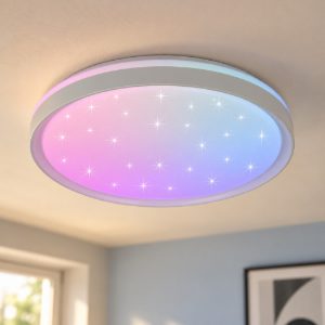 Plafoniera led 14w cct 2700k 6500k rgb con telecomando moderna rotonda bianca effetto cielo stellato