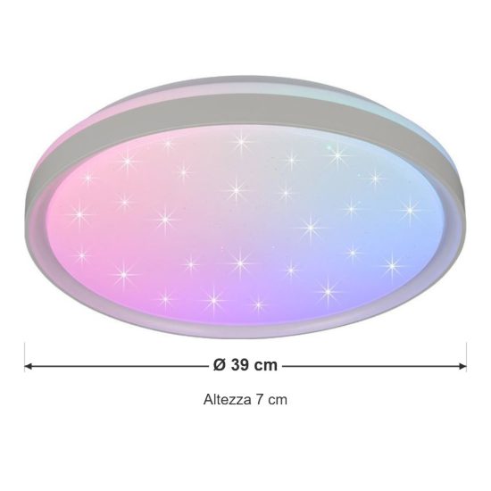 Plafoniera led 14w cct 2700k 6500k rgb con telecomando moderna rotonda bianca effetto cielo stellato