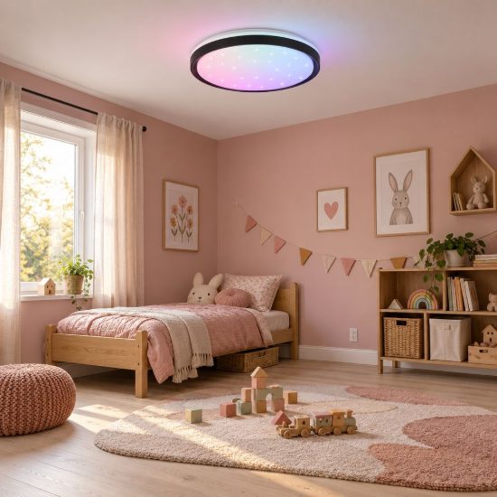 Plafoniera led 14w cct 2700k 6500k rgb con telecomando moderna rotonda nera effetto cielo stellato