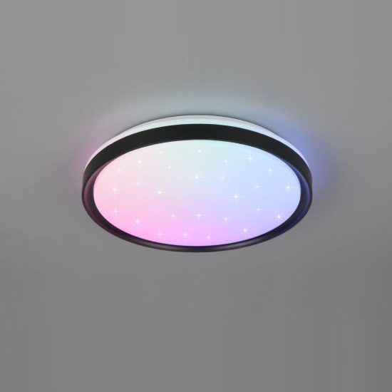 Plafoniera led 14w cct 2700k 6500k rgb con telecomando moderna rotonda nera effetto cielo stellato