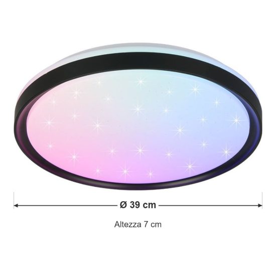 Plafoniera led 14w cct 2700k 6500k rgb con telecomando moderna rotonda nera effetto cielo stellato