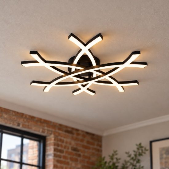 Plafoniera led 33w 3000k per soggiorno moderna nera dalla forma scultorea