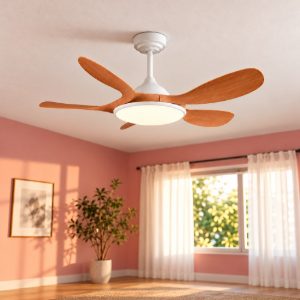 Ventilatore da soffitto led 24w cct 2700k 6500k con telecomando bianco con pale effetto legno