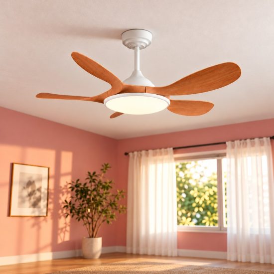Ventilatore da soffitto led 24w cct 2700k 6500k con telecomando bianco con pale effetto legno