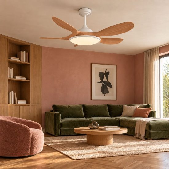 Ventilatore da soffitto led 24w cct 2700k 6500k con telecomando bianco con pale effetto legno