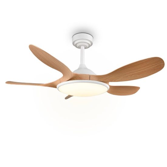 Ventilatore da soffitto led 24w cct 2700k 6500k con telecomando bianco con pale effetto legno