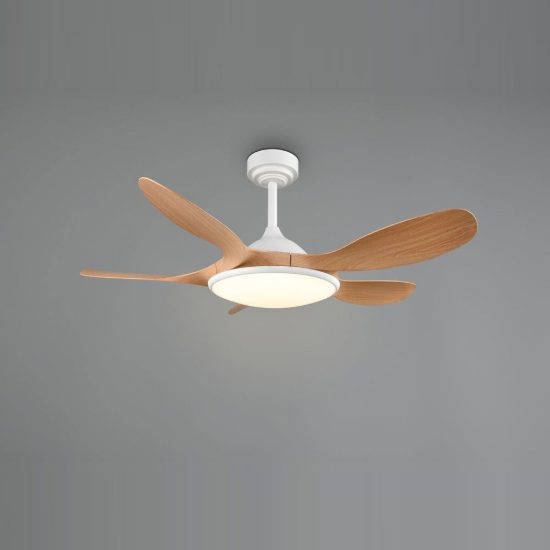 Ventilatore da soffitto led 24w cct 2700k 6500k con telecomando bianco con pale effetto legno