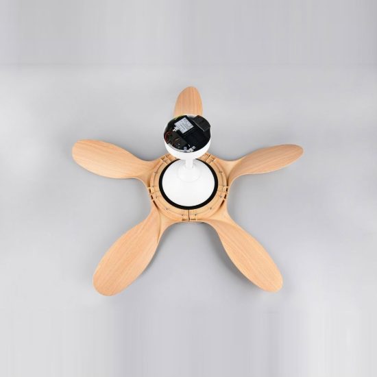 Ventilatore da soffitto led 24w cct 2700k 6500k con telecomando bianco con pale effetto legno