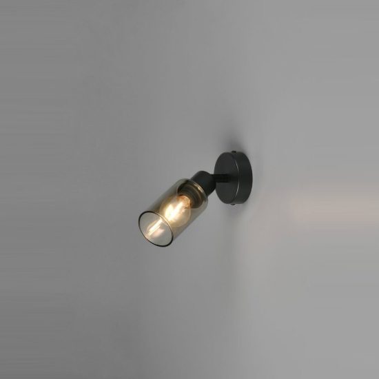 Faretto da soffitto per soggiorno orientabile moderno nero con vetro cilindrico fume