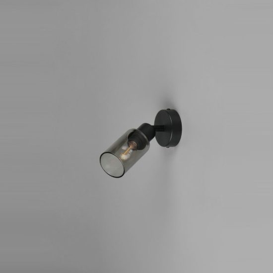Faretto da soffitto per soggiorno orientabile moderno nero con vetro cilindrico fume