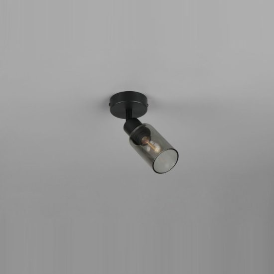 Faretto da soffitto per soggiorno orientabile moderno nero con vetro cilindrico fume