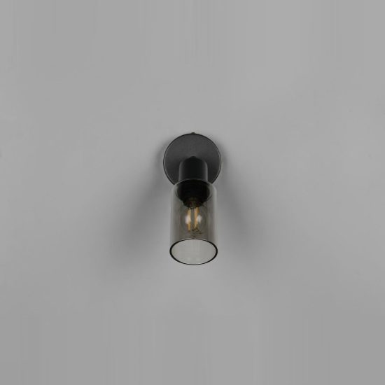 Faretto da soffitto per soggiorno orientabile moderno nero con vetro cilindrico fume