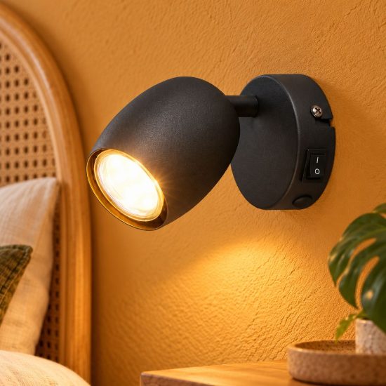 Applique per comodino camera da letto orientabile moderna metallo nero opaco con interruttore