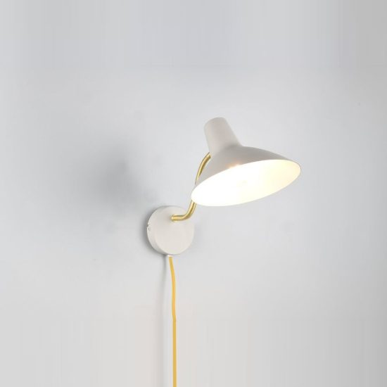 Applique per comodino camera da letto bianca ottone satinato con braccio flessibile interruttore