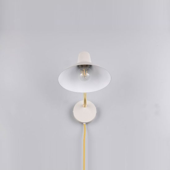 Applique per comodino camera da letto bianca ottone satinato con braccio flessibile interruttore