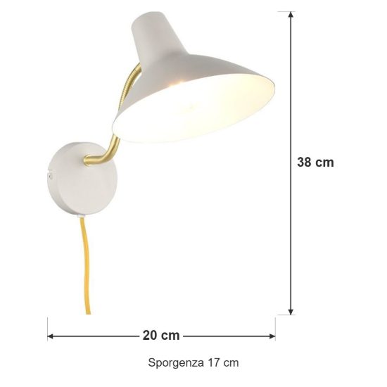 Applique per comodino camera da letto bianca ottone satinato con braccio flessibile interruttore