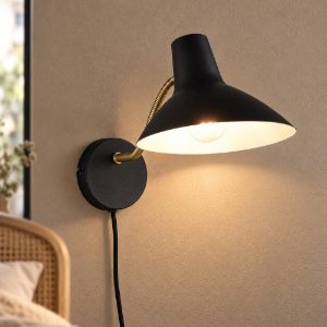 Applique per comodino camera da letto nera ottone satinato con braccio flessibile interruttore