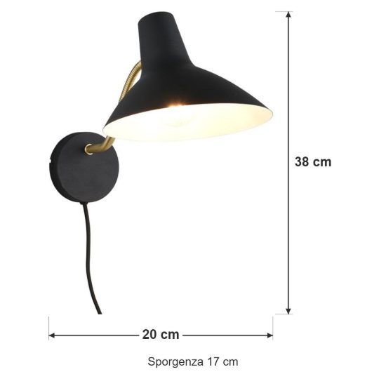 Applique per comodino camera da letto nera ottone satinato con braccio flessibile interruttore