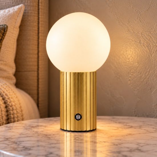 Abat-jour ricaricabile led 2w cct 2300k 3000k 4000k touch per comodino ottone satinato con sfera bianca