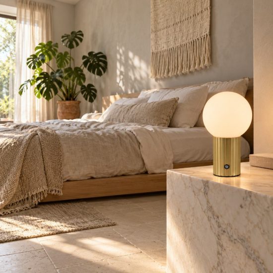 Abat-jour ricaricabile led 2w cct 2300k 3000k 4000k touch per comodino ottone satinato con sfera bianca