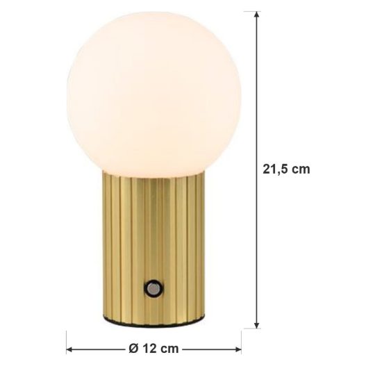 Abat-jour ricaricabile led 2w cct 2300k 3000k 4000k touch per comodino ottone satinato con sfera bianca