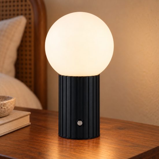 Abat-jour ricaricabile led 2w cct 2300k 3000k 4000k touch per comodino nero con sfera bianca
