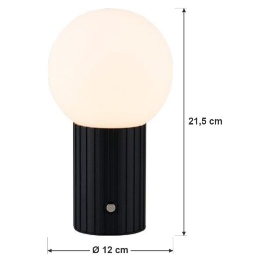 Abat-jour ricaricabile led 2w cct 2300k 3000k 4000k touch per comodino nero con sfera bianca